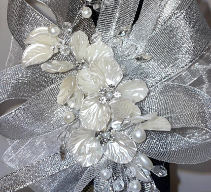 Pearl Flowers & Silver - Black Lace Bottle Sleeve