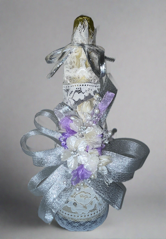 Pearl Flowers & Silver - White Lace Bottle Sleeve