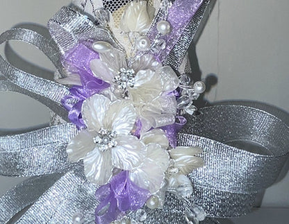 Pearl Flowers & Silver - White Lace Bottle Sleeve