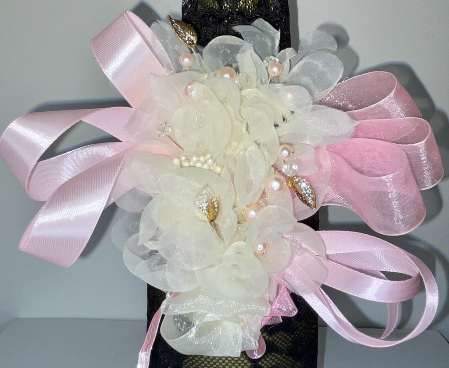 Silk Orchids & Pink - Black Lace Bottle Sleeve